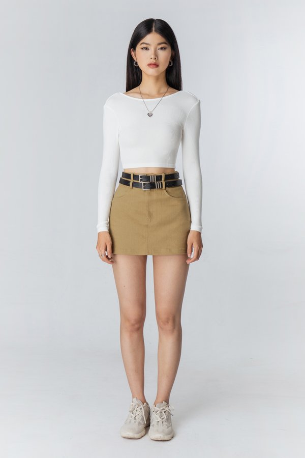 Belted Out Skirt in Camel