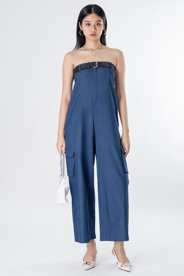Strapped Jumpsuit in Medium Wash