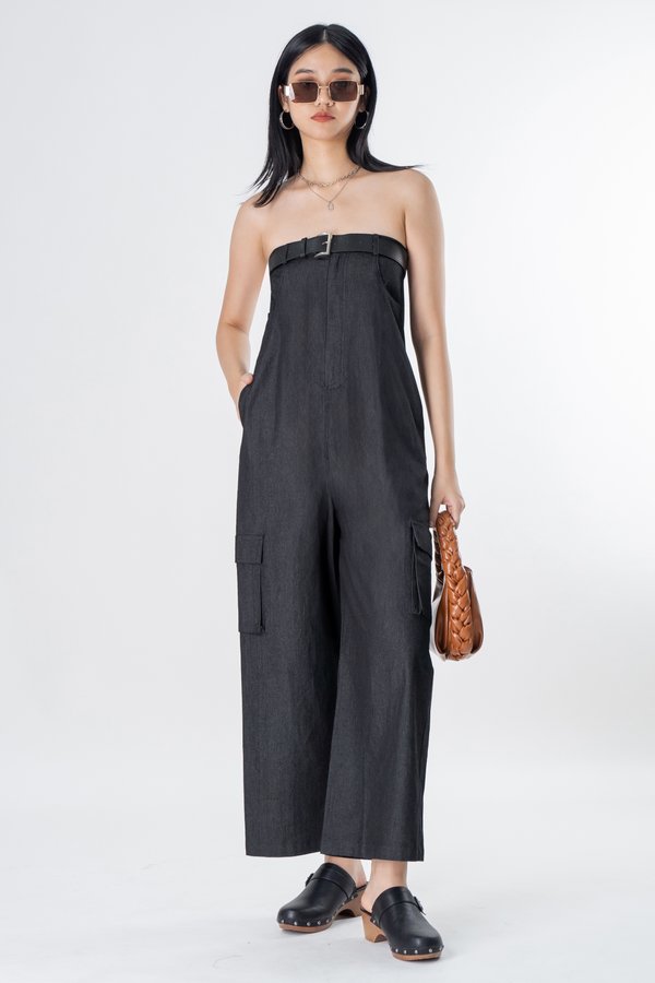 Strapped Jumpsuit in Black Wash