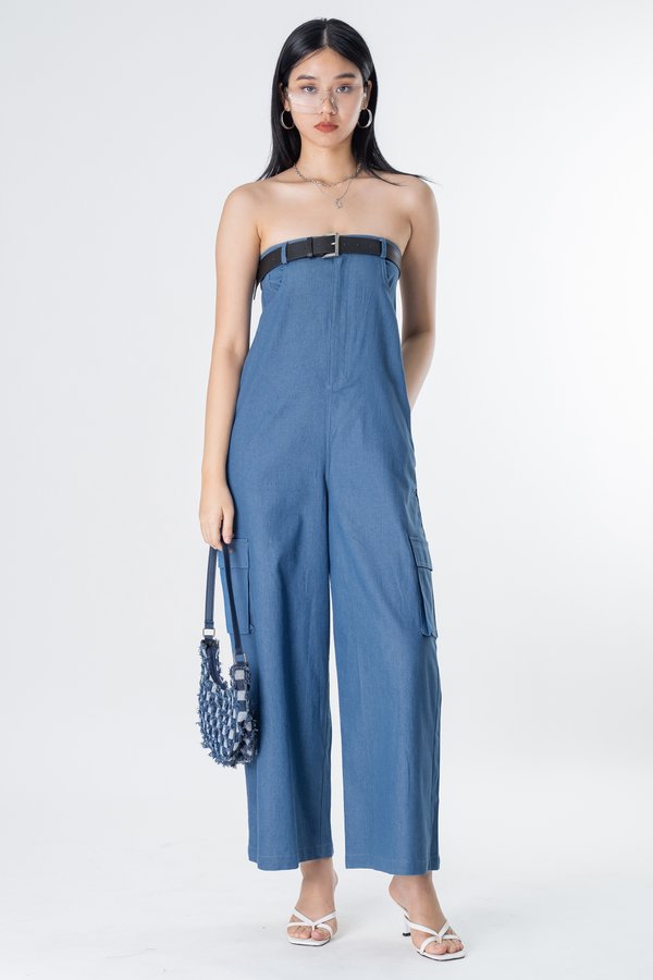 Strapped Jumpsuit in Light Wash