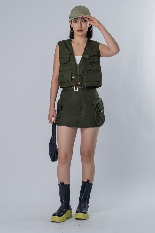 Pick Up Skirt in Army Green