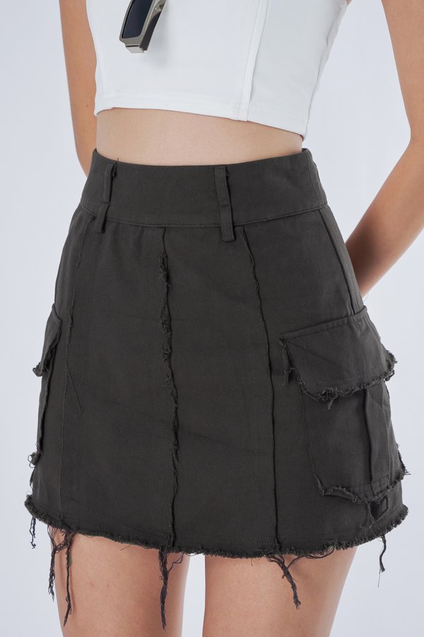 Shredded Skirt in Charcoal Grey