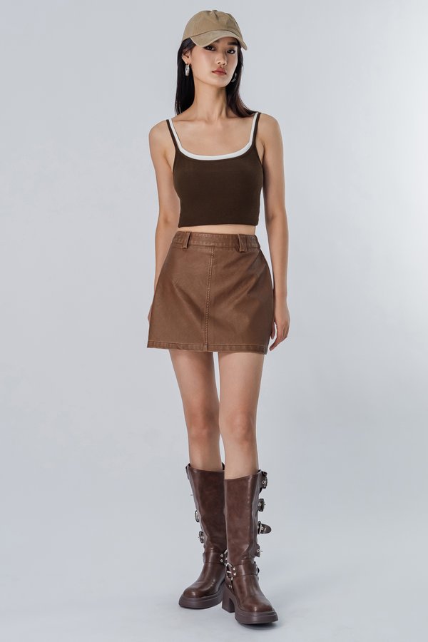 Specter Leather Mini Skirt in Camel