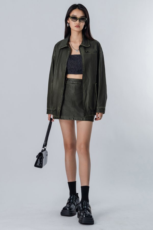 Bond Leather Jacket in Vintage Army Green