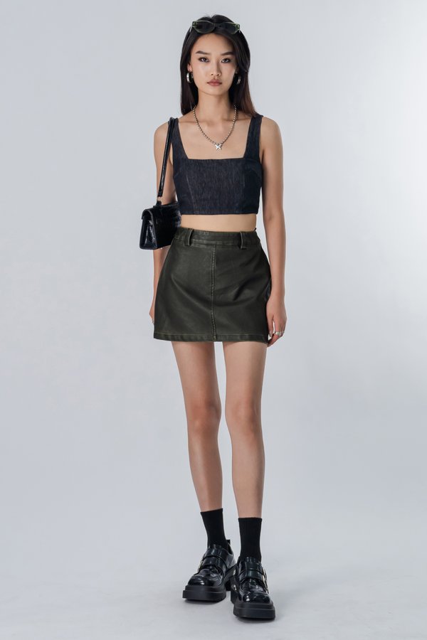 Specter Leather Mini Skirt in Vintage Army Green