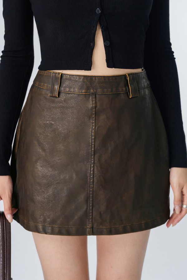 Specter Leather Mini Skirt in Vintage Brown