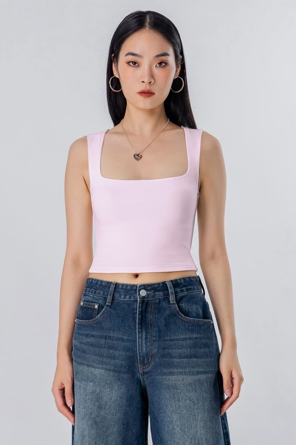 Escape Square Neck Padded Top in Cotton Pink