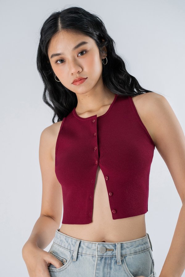 Bonjour Top in Dark Cherry Red