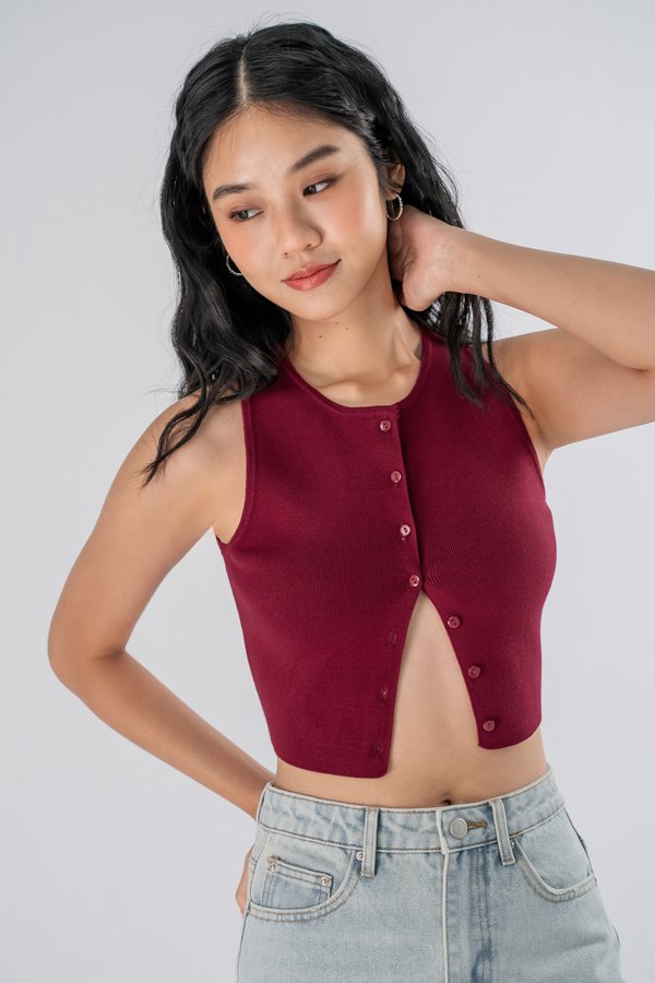 Bonjour Top in Dark Cherry Red