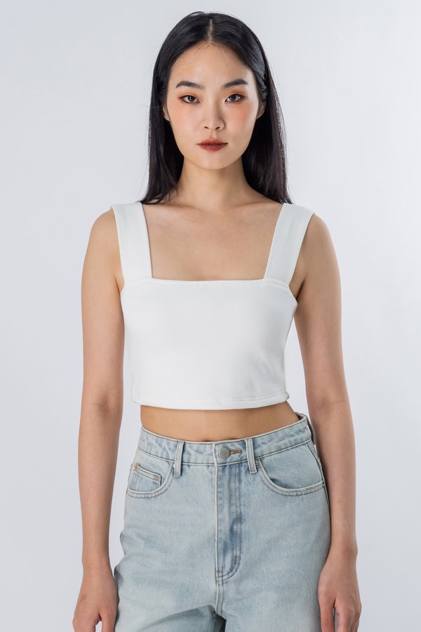 Flushed Square Neck Tank Top in White