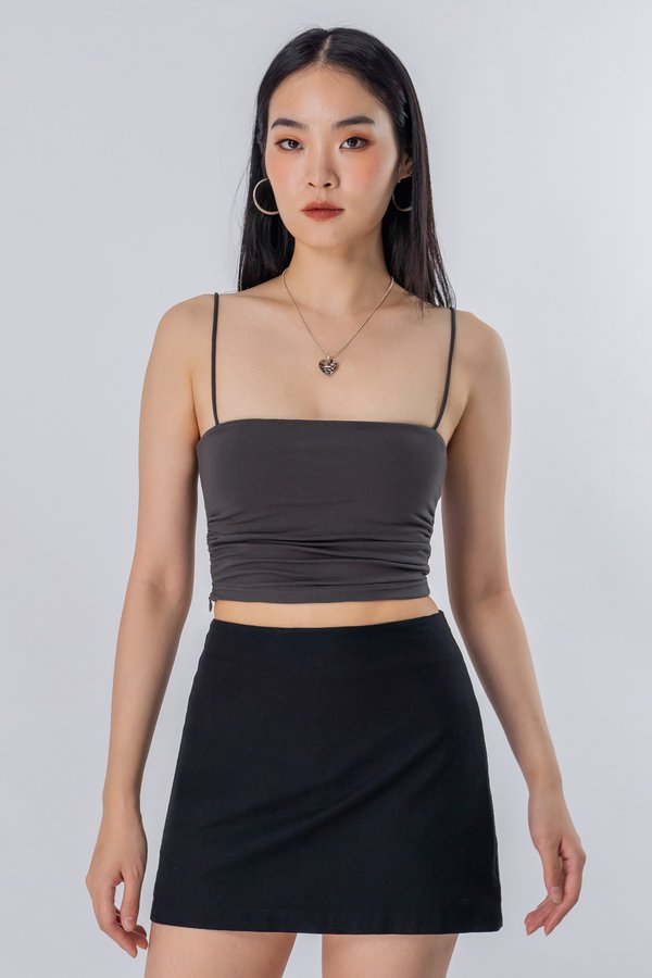 Courted Linen Mini Skirt in Black