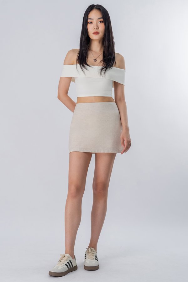 Courted Linen Mini Skirt in Clay Beige