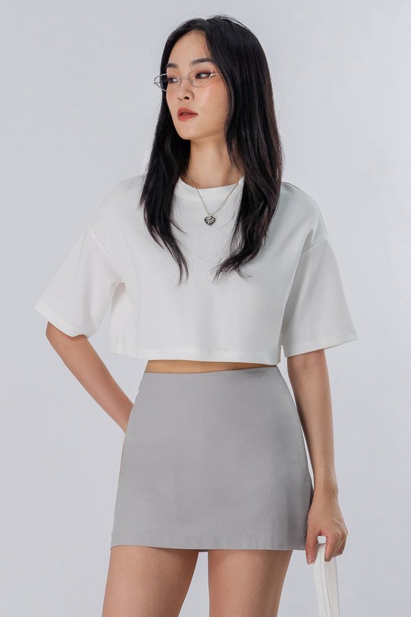 Courted Linen Mini Skirt in Glacier Grey