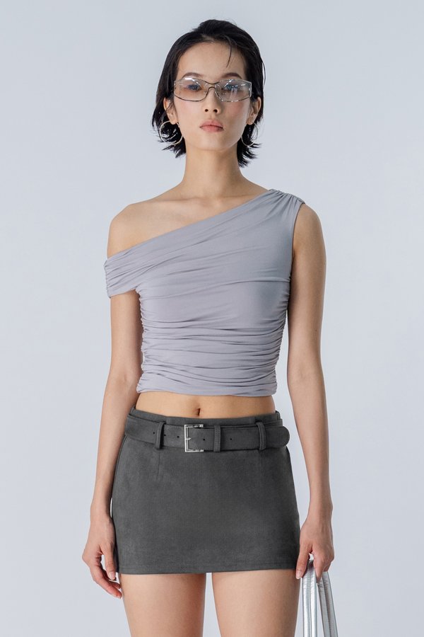 Confer Suede Belted Skirt in Grey