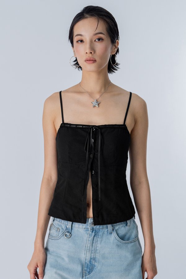 Electric Laced Ribbon Cami Top in Black