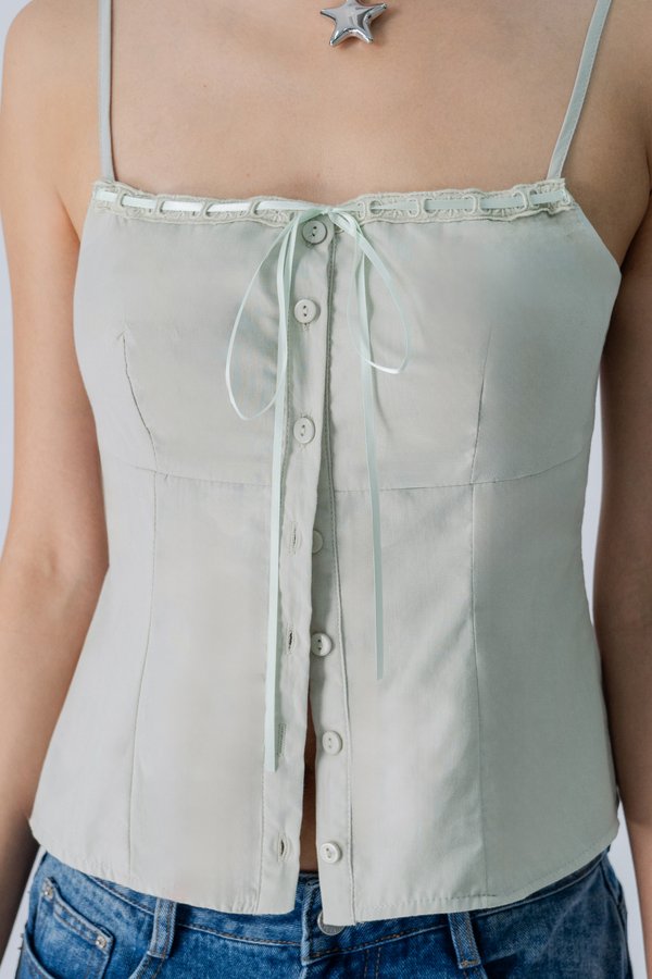 Electric Laced Ribbon Cami Top in Sage Green