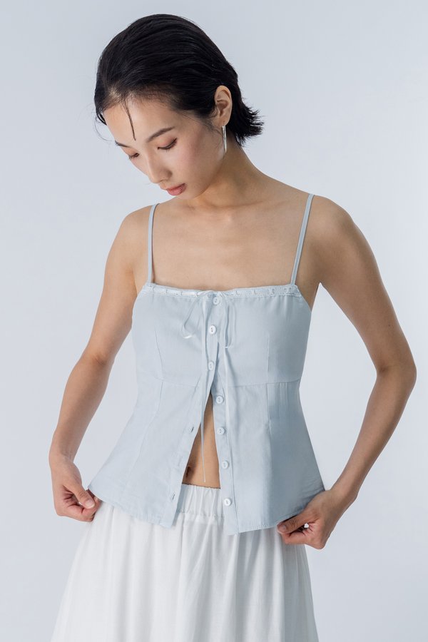 Electric Laced Ribbon Cami Top in Pastel Blue