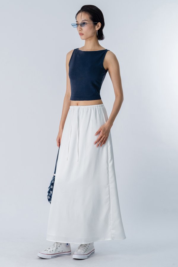 Matra Satin Maxi Skirt in White