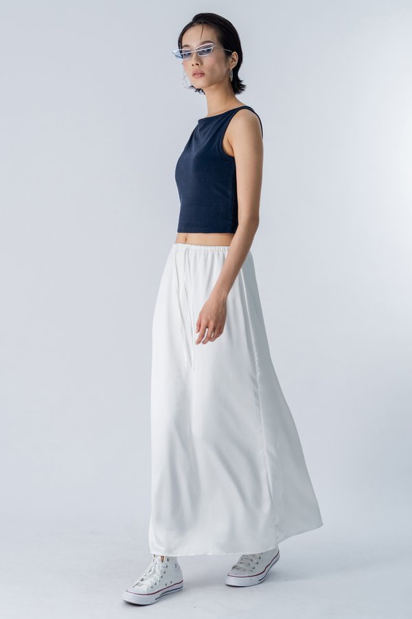 Matra Satin Maxi Skirt in White