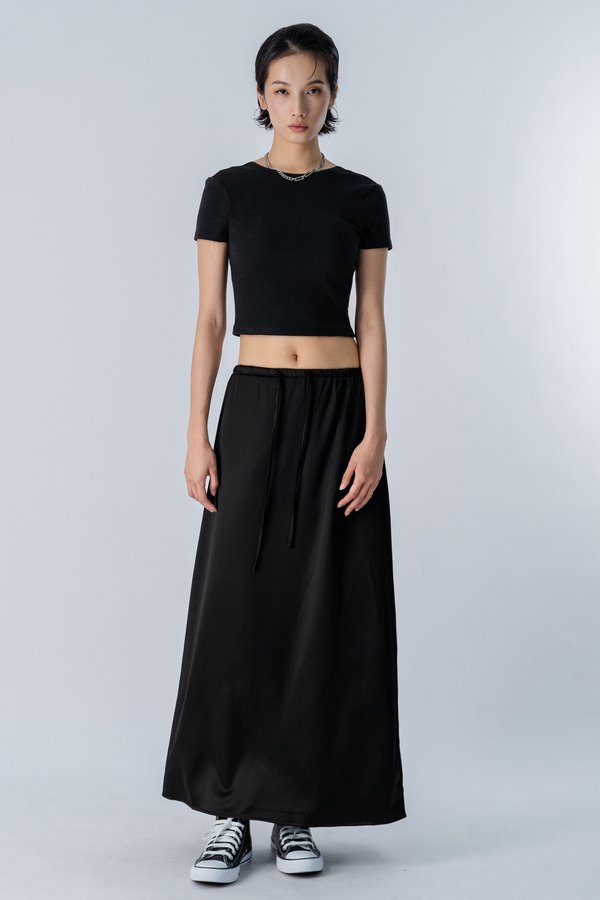 Matra Satin Maxi Skirt in Black