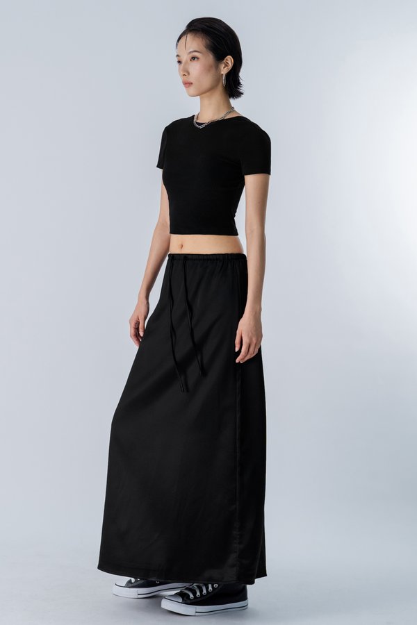 Matra Satin Maxi Skirt in Black