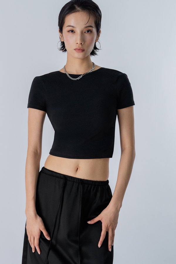 Scoop Back Padded Cropped Top in Black