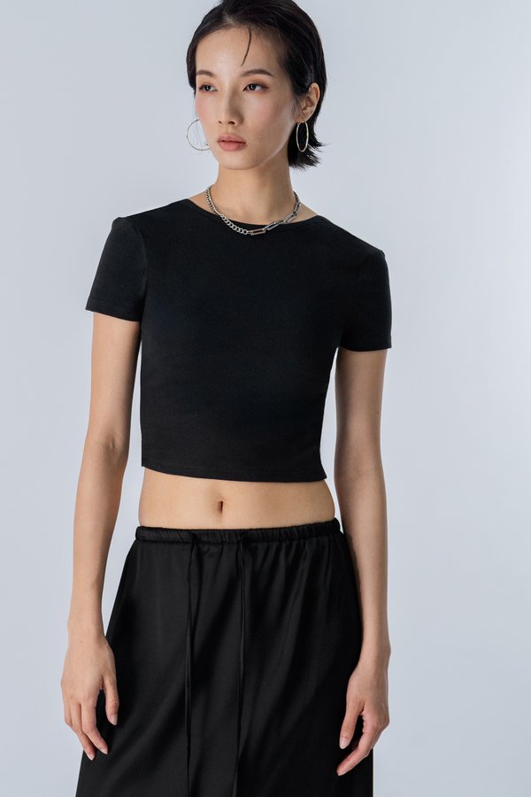 Scoop Back Padded Cropped Top in Black