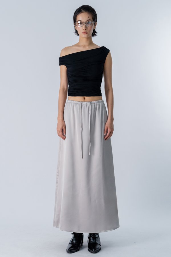 Matra Satin Maxi Skirt in Silver