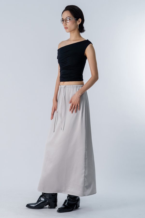 Matra Satin Maxi Skirt in Silver