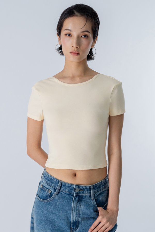 Scoop Back Padded Cropped Top in Butter Cream