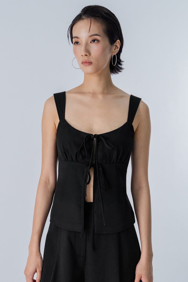 Tangle Ribbon Front-Tie Top in Black