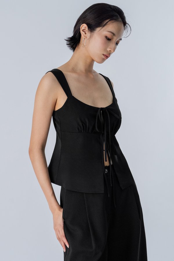 Tangle Ribbon Front-Tie Top in Black