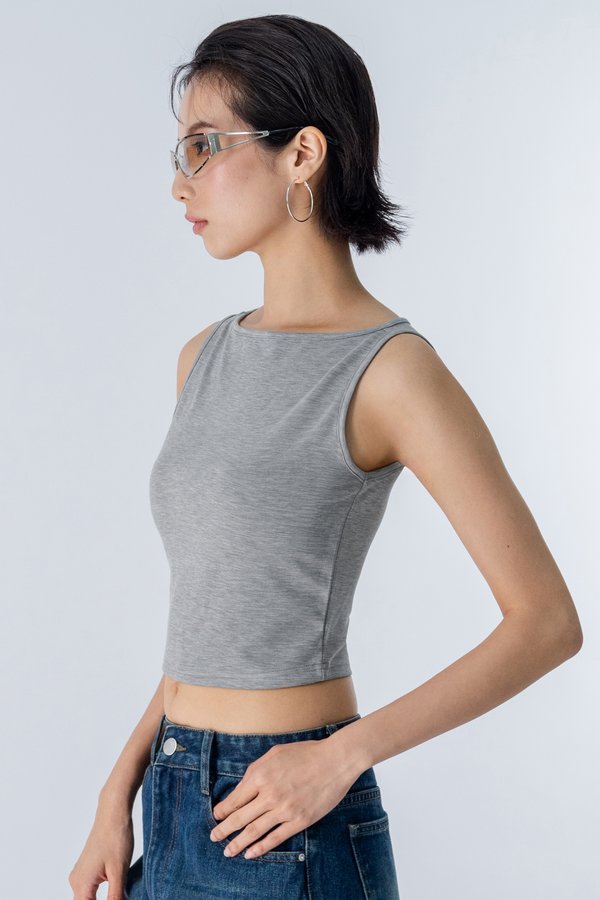 Boat Neck Padded Tank Top in Jersey Grey