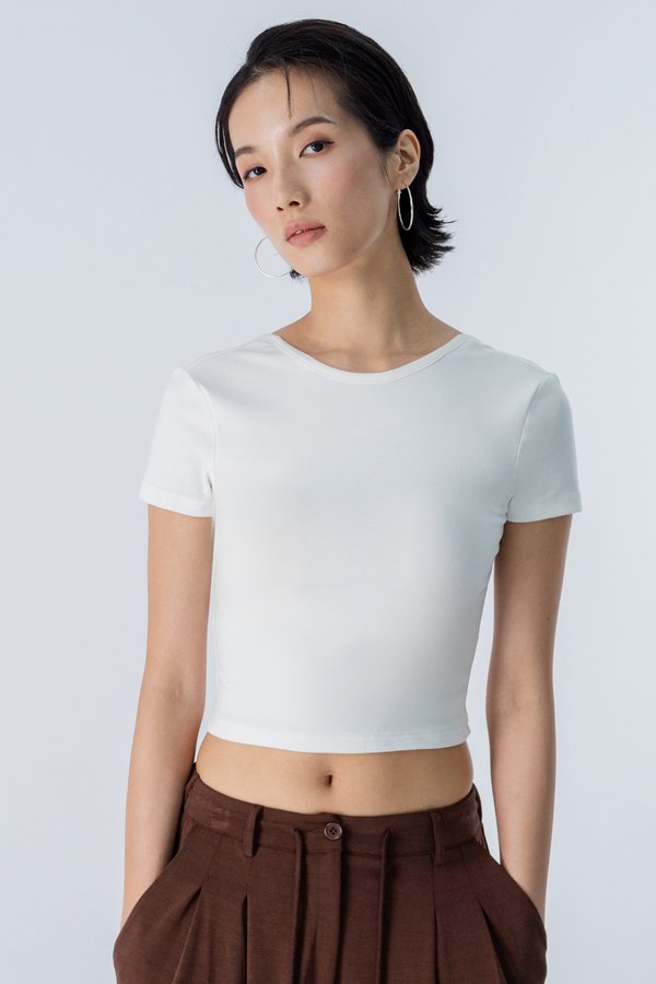 Scoop Back Padded Cropped Top in White