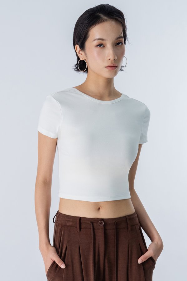 Scoop Back Padded Cropped Top in White