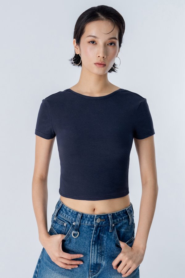 Scoop Back Padded Cropped Top in Navy