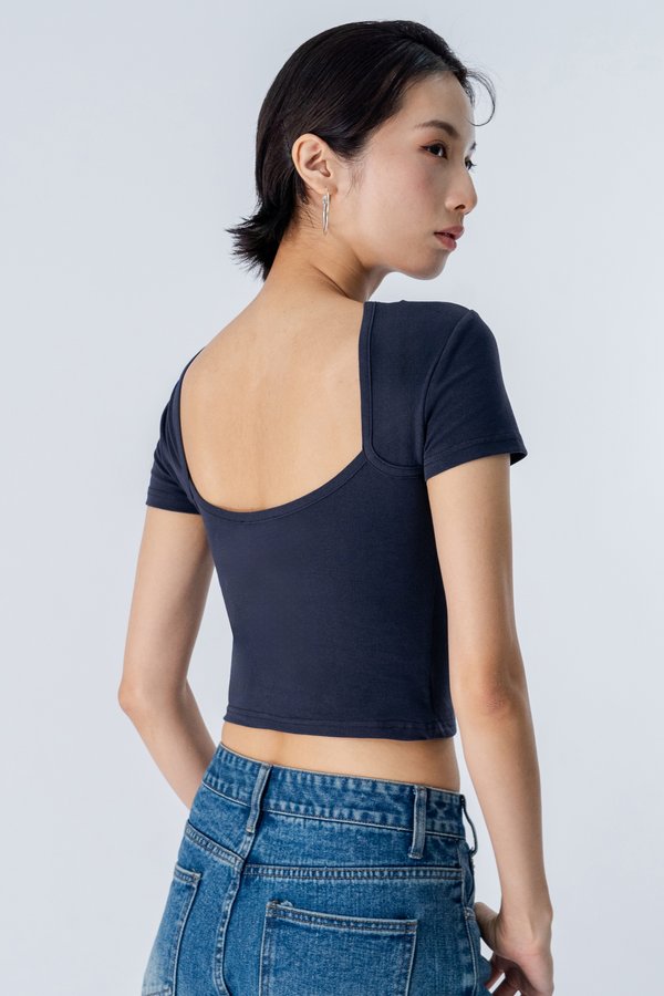 Scoop Back Padded Cropped Top in Navy