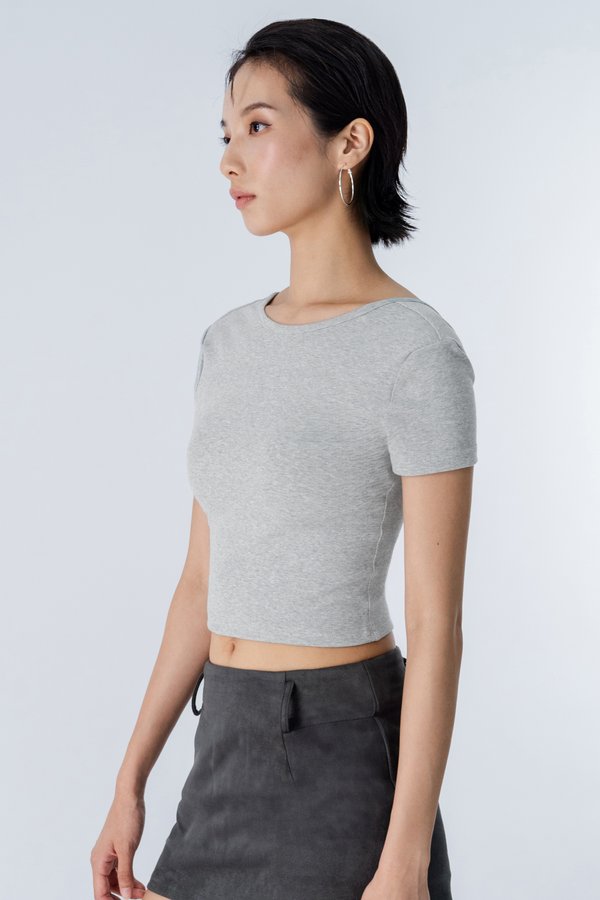 Scoop Back Padded Cropped Top in Speckled Grey