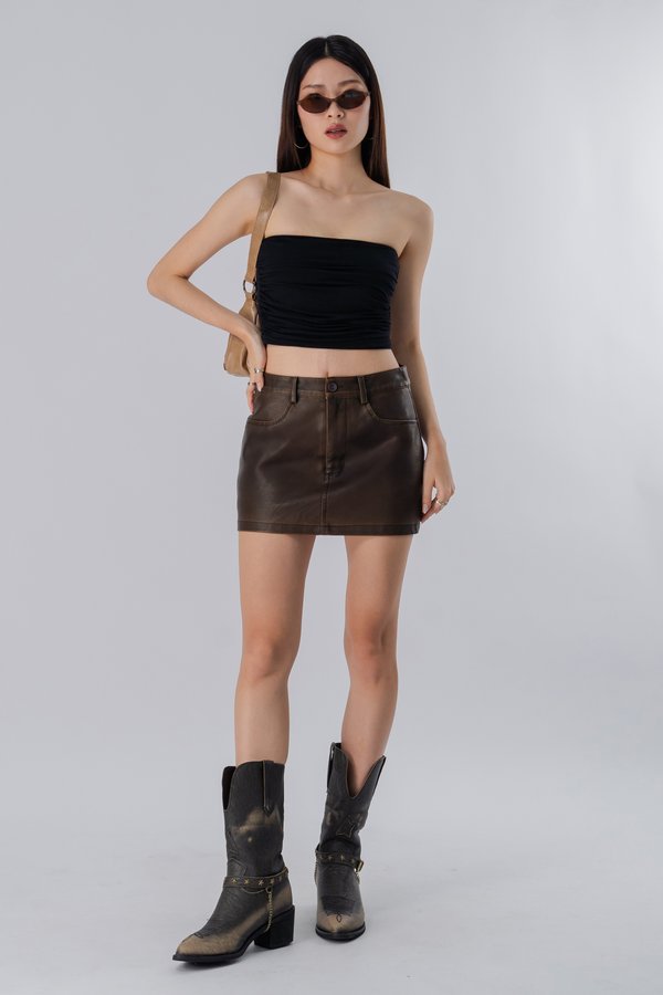 Treat Leather Mini Skirt in Vintage Brown