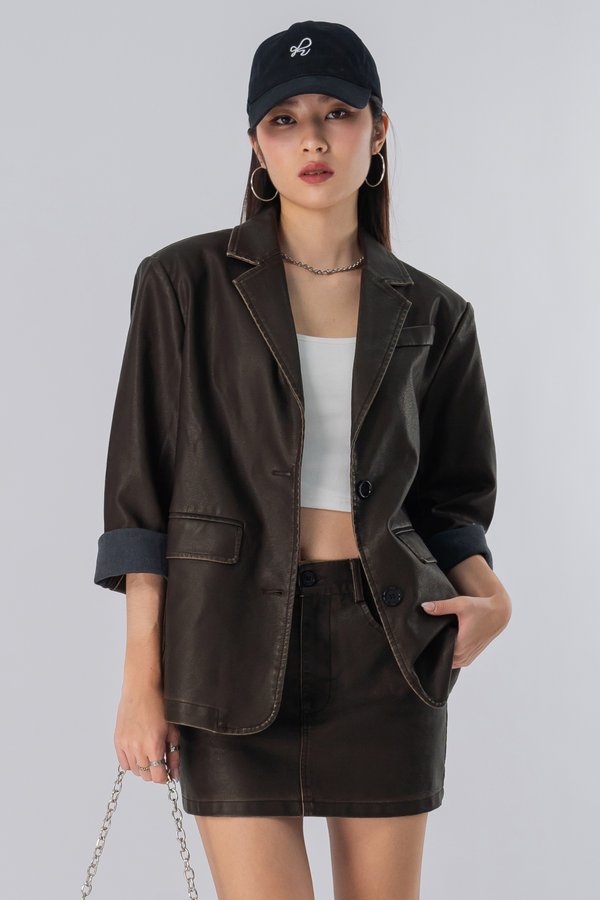 SET: Thrill Leather Blazer + Treat Leather Mini Skirt