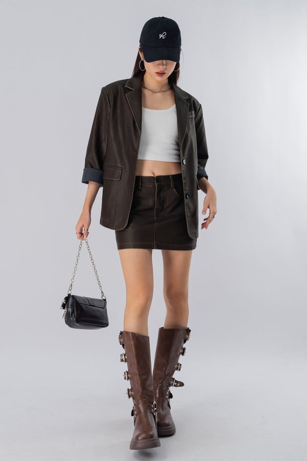 Thrill Leather Blazer in Dark Brown