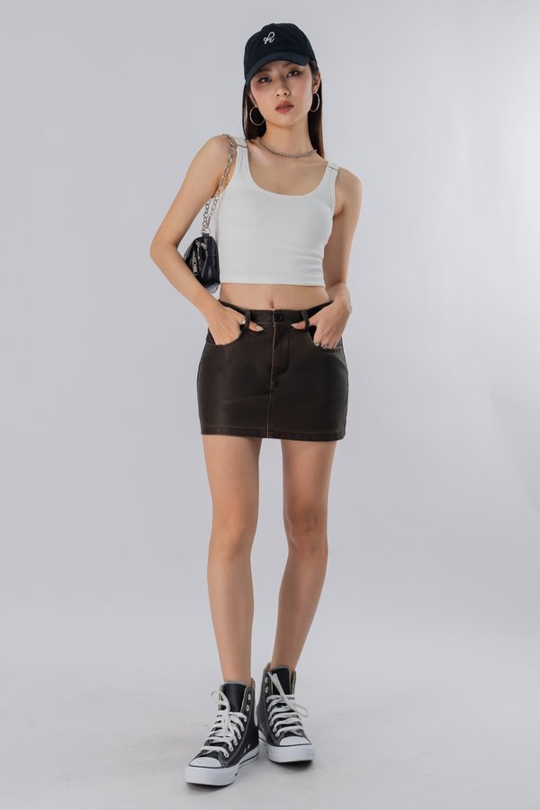 Treat Leather Mini Skirt in Dark Brown