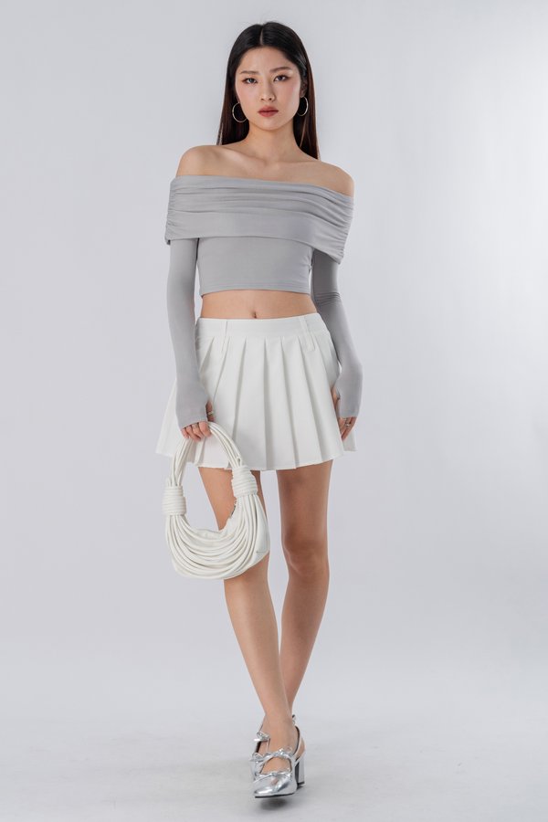 Embraced Off Shoulder Ruched Top in Cloud Grey