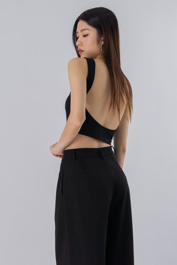 Scooped Low Back Padded Tank Top in Black