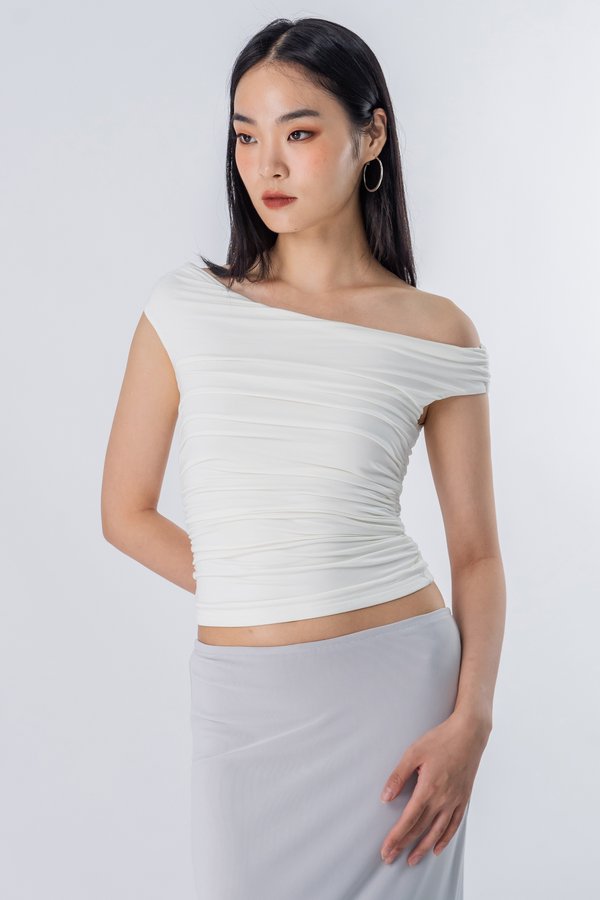 Oxymoron Off Shoulder Ruched Top in White