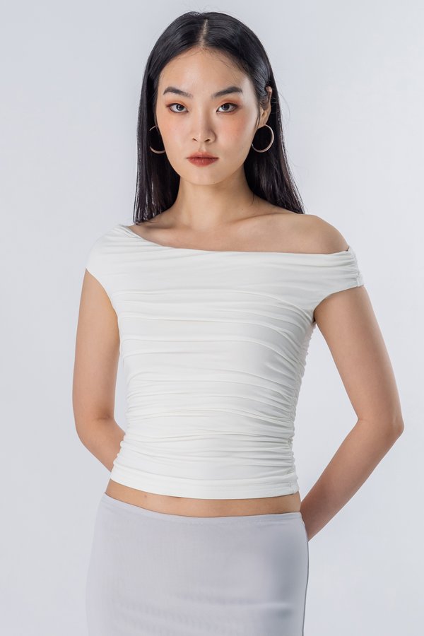 Oxymoron Off Shoulder Ruched Top in White