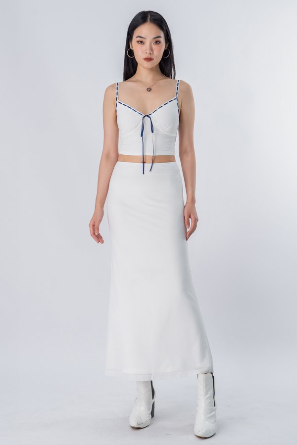 Translucent Mesh Maxi Skirt in White