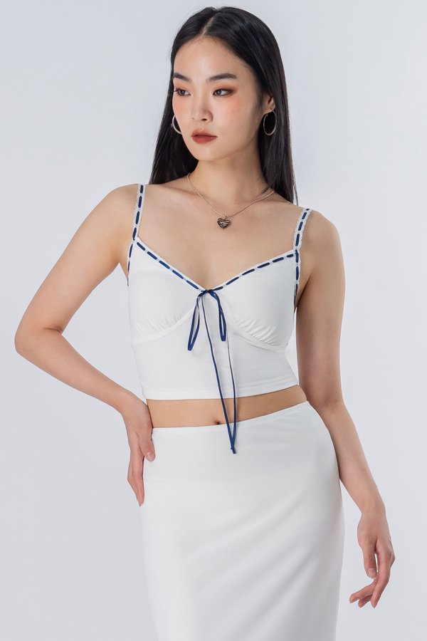 Gauze Ribbon Mesh Top in White