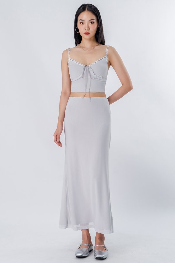 Translucent Mesh Maxi Skirt in Fog Grey