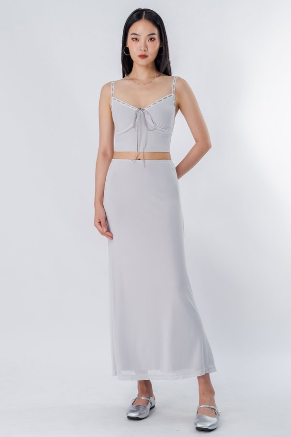 Translucent Mesh Maxi Skirt in Fog Grey